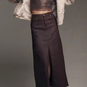Pilcro Anthropologie Maroon Burgundy Madi Front Slip Denim Maxi Skirt Size 10